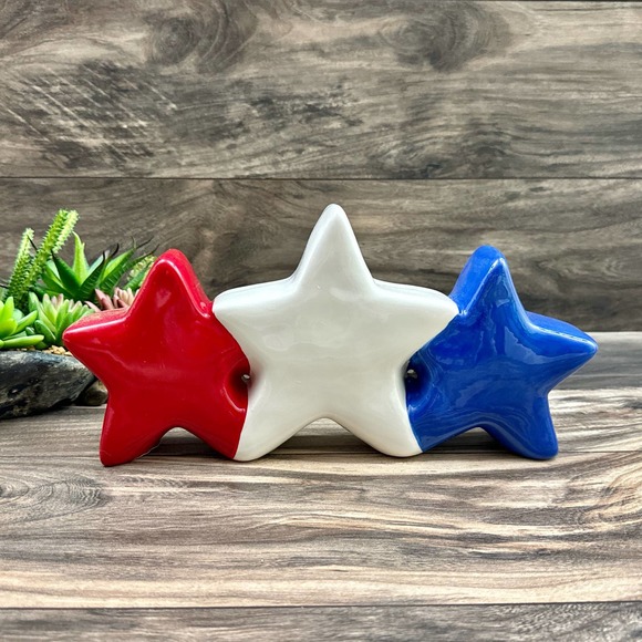 NIB RAE DUNN Ceramic Red White Blue Stars And Stripes Decor Patriotic Holiday - Picture 4 of 7